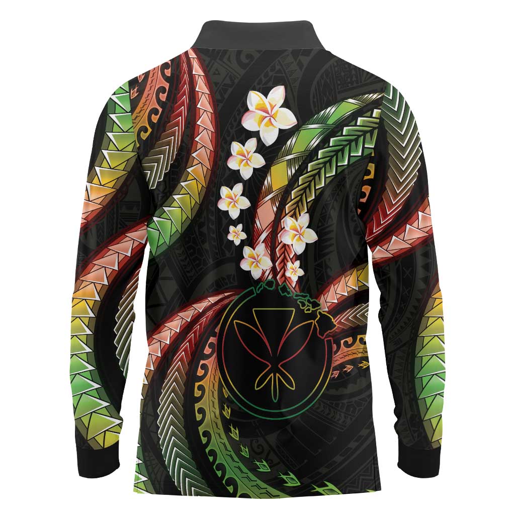 Hawaii Map Kanaka Maoli Long Sleeve Polo Shirt Fantastic Frangipani Reggae