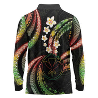 Hawaii Map Kanaka Maoli Long Sleeve Polo Shirt Fantastic Frangipani Reggae