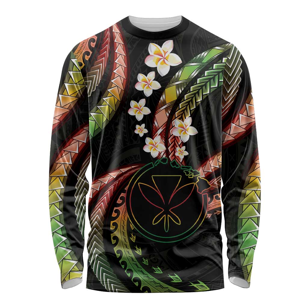 Hawaii Map Kanaka Maoli Long Sleeve Shirt Fantastic Frangipani Reggae