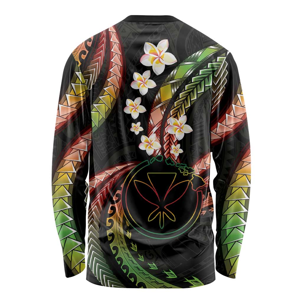 Hawaii Map Kanaka Maoli Long Sleeve Shirt Fantastic Frangipani Reggae