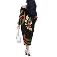 Hawaii Map Kanaka Maoli Off The Shoulder Long Sleeve Dress Fantastic Frangipani Reggae