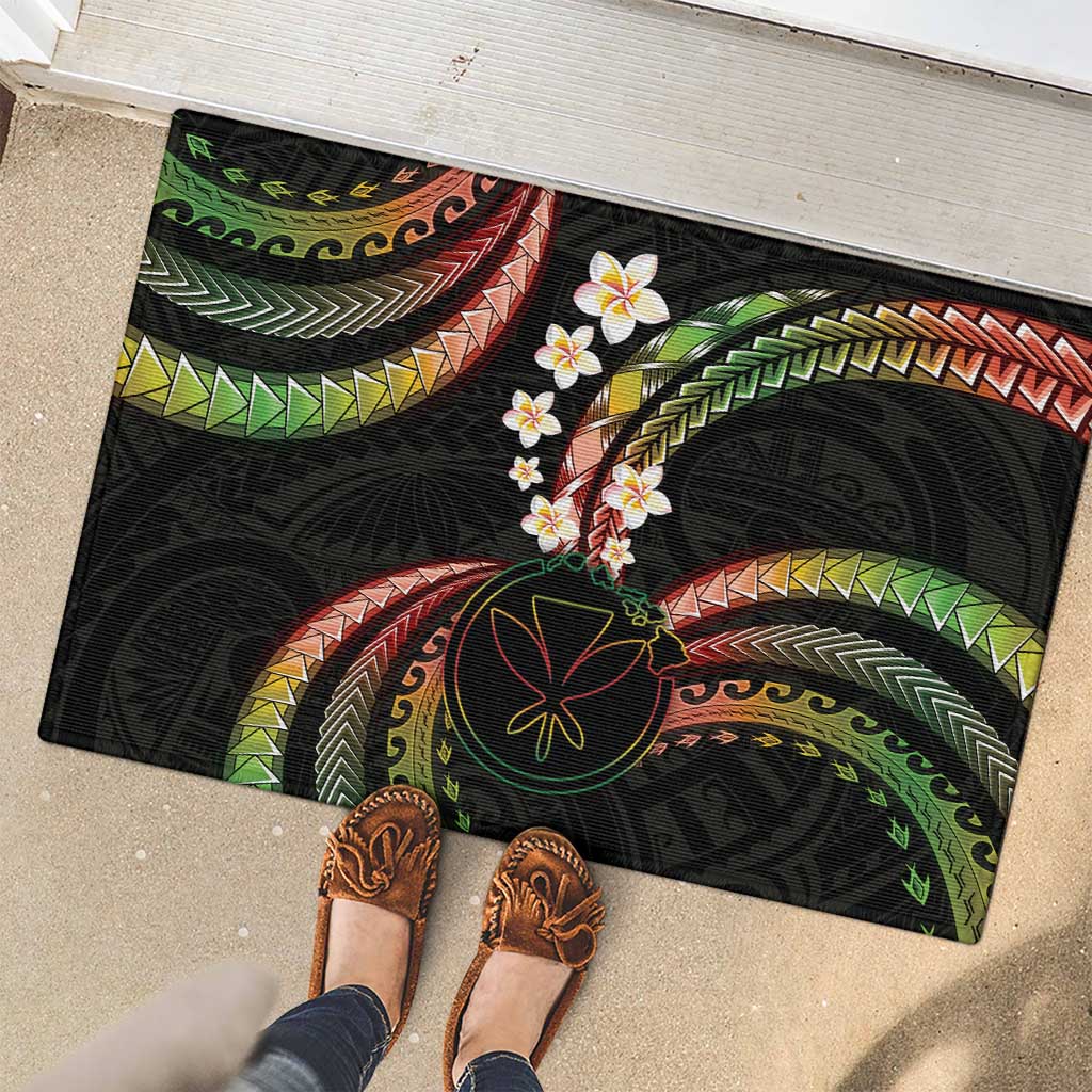 Hawaii Map Kanaka Maoli Rubber Doormat Fantastic Frangipani Reggae