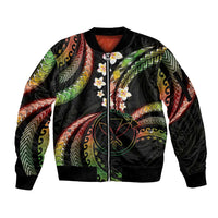 Hawaii Map Kanaka Maoli Sleeve Zip Bomber Jacket Fantastic Frangipani Reggae