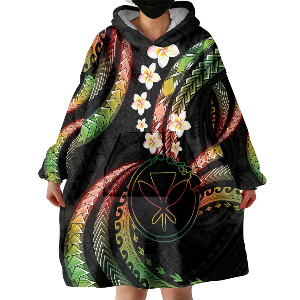 Hawaii Map Kanaka Maoli Wearable Blanket Hoodie Fantastic Frangipani Reggae