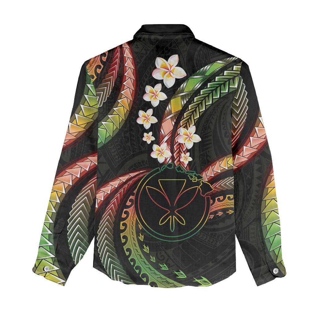 Hawaii Map Kanaka Maoli Women Casual Shirt Fantastic Frangipani Reggae