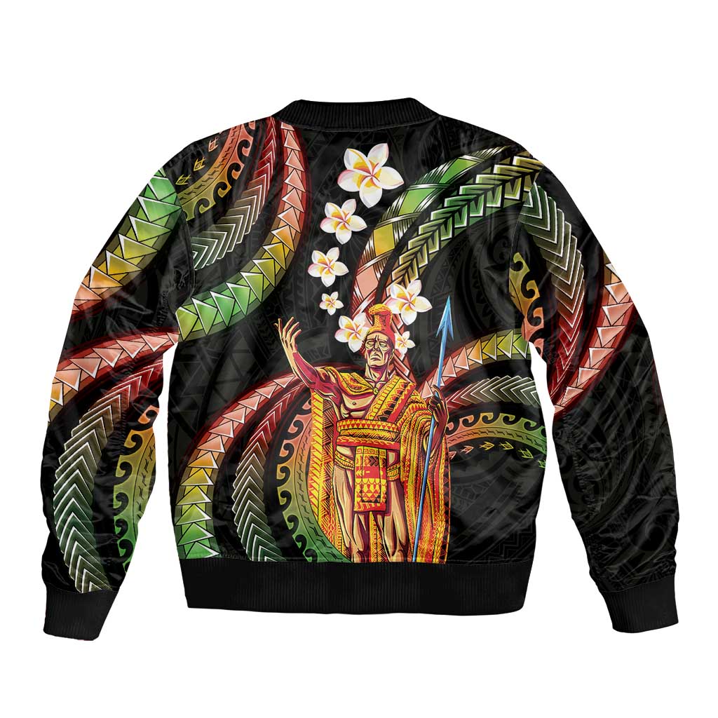 Hawaii King Kamehameha Bomber Jacket Fantastic Plumeria Reggae