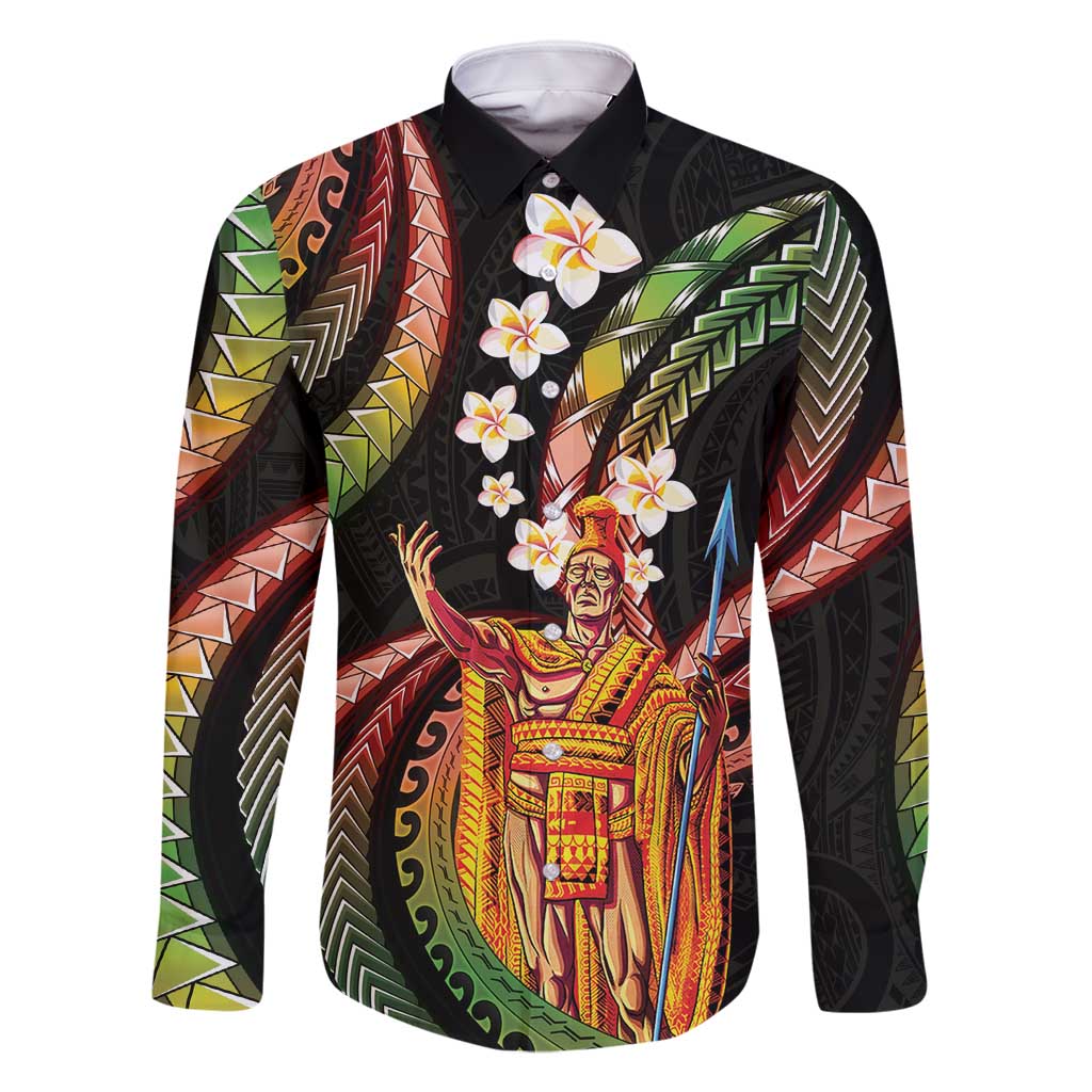 Hawaii King Kamehameha Family Matching Long Sleeve Bodycon Dress and Hawaiian Shirt Fantastic Plumeria Reggae