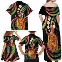 Hawaii King Kamehameha Family Matching Off Shoulder Maxi Dress and Hawaiian Shirt Fantastic Plumeria Reggae