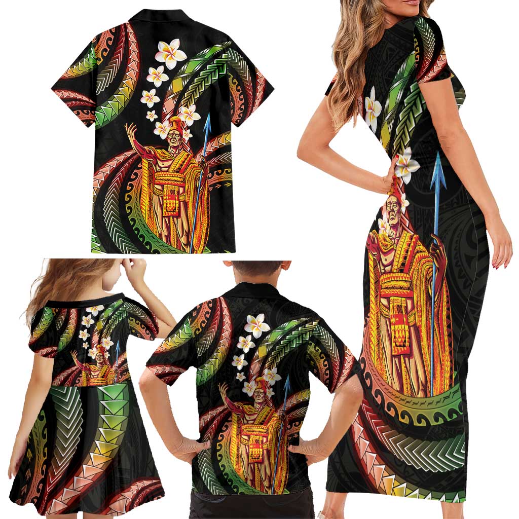 Hawaii King Kamehameha Family Matching Short Sleeve Bodycon Dress and Hawaiian Shirt Fantastic Plumeria Reggae