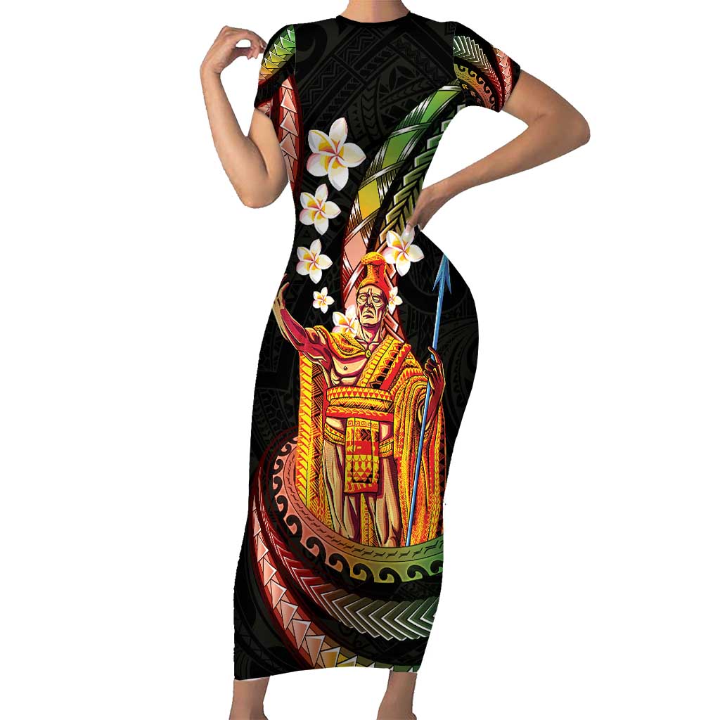 Hawaii King Kamehameha Family Matching Short Sleeve Bodycon Dress and Hawaiian Shirt Fantastic Plumeria Reggae