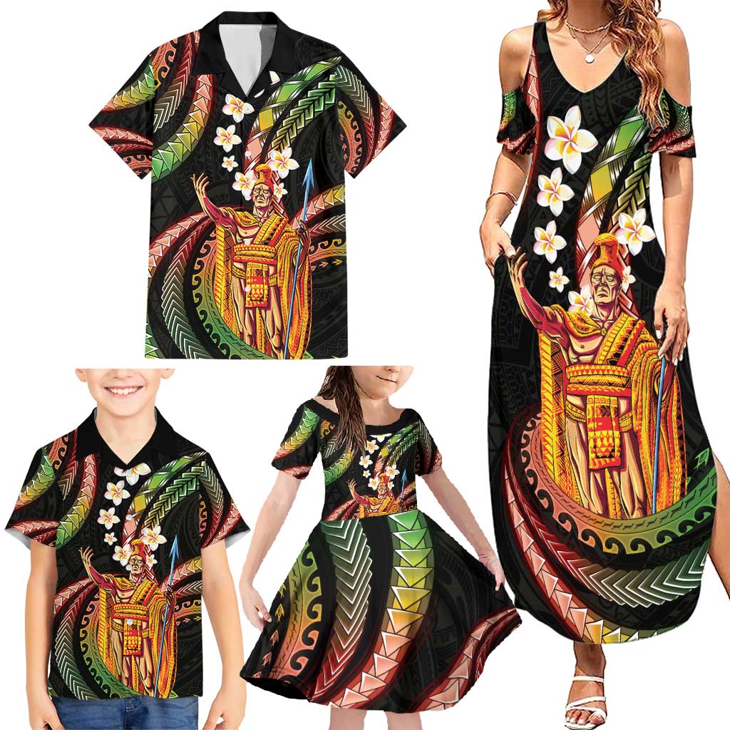 Hawaii King Kamehameha Family Matching Summer Maxi Dress and Hawaiian Shirt Fantastic Plumeria Reggae