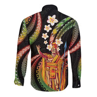Hawaii King Kamehameha Long Sleeve Button Shirt Fantastic Plumeria Reggae