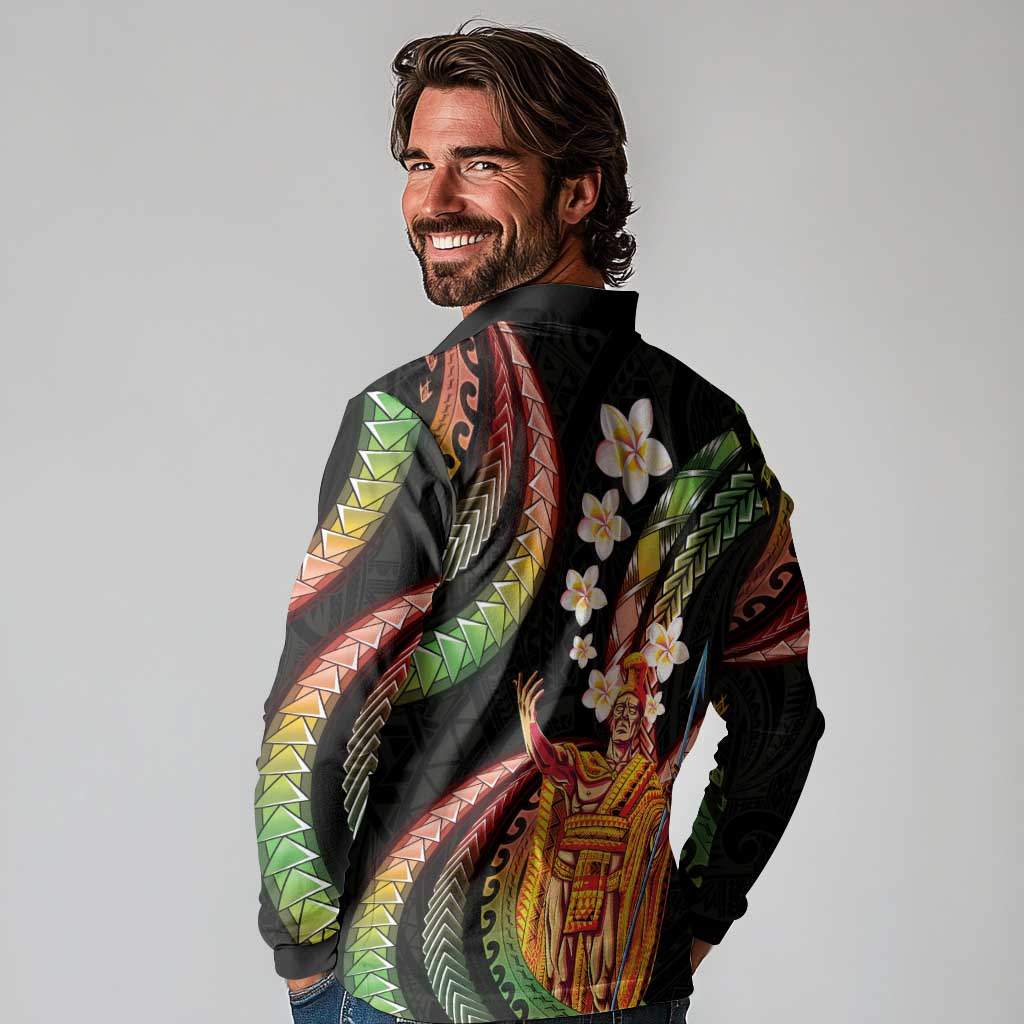 Hawaii King Kamehameha Long Sleeve Polo Shirt Fantastic Plumeria Reggae