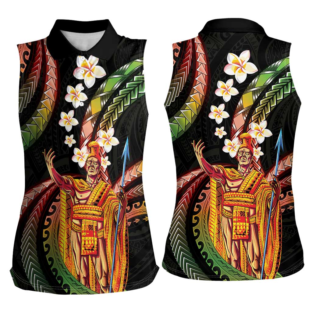 Hawaii King Kamehameha Women Sleeveless Polo Shirt Fantastic Plumeria Reggae