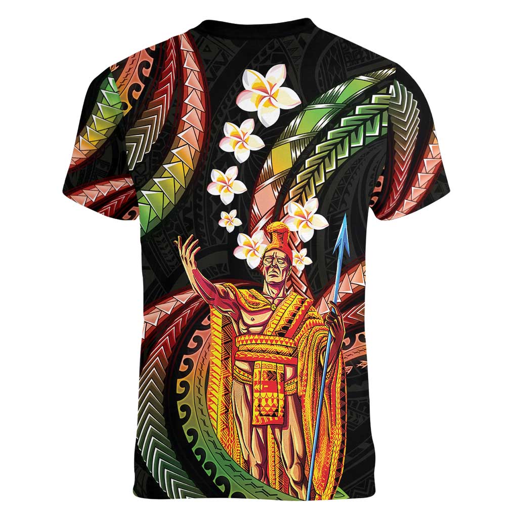 Hawaii King Kamehameha Women V-Neck T-Shirt Fantastic Plumeria Reggae