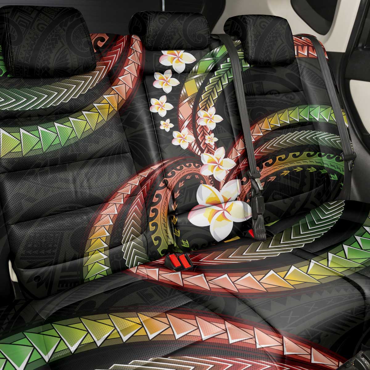 Hawaii Plumeria Reggae Back Car Seat Cover Polynesian Pattern