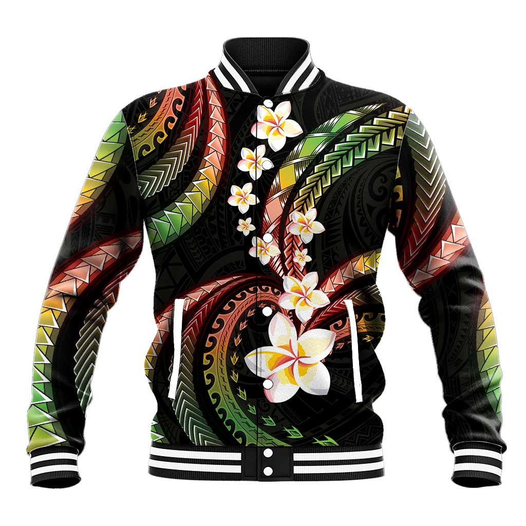 Hawaii Plumeria Reggae Baseball Jacket Polynesian Pattern