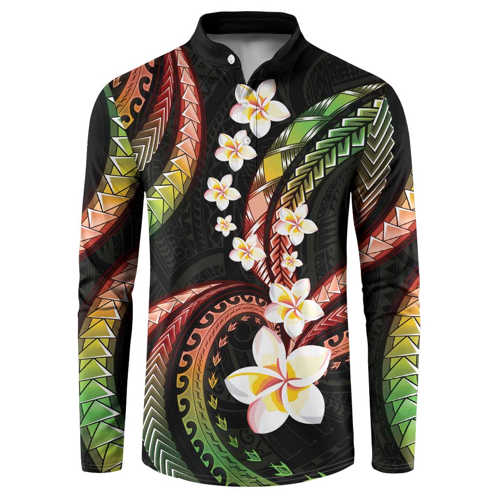 Hawaii Plumeria Reggae Button Sweatshirt Polynesian Pattern