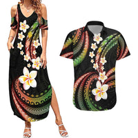 Hawaii Plumeria Reggae Couples Matching Summer Maxi Dress and Hawaiian Shirt Polynesian Pattern