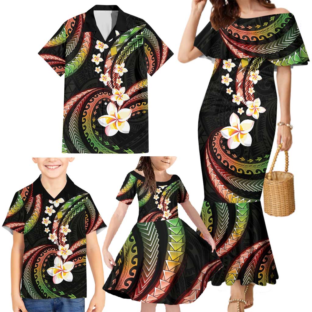 Hawaii Plumeria Reggae Family Matching Mermaid Dress and Hawaiian Shirt Polynesian Pattern