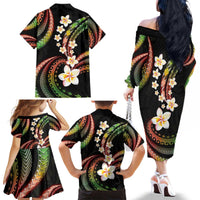 Hawaii Plumeria Reggae Family Matching Off The Shoulder Long Sleeve Dress and Hawaiian Shirt Polynesian Pattern