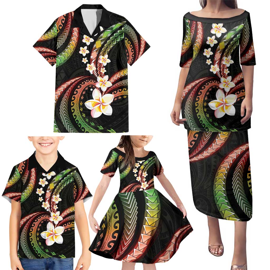 Hawaii Plumeria Reggae Family Matching Puletasi and Hawaiian Shirt Polynesian Pattern