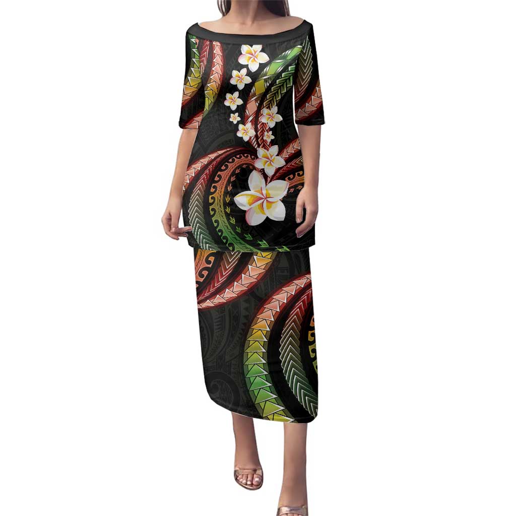 Hawaii Plumeria Reggae Family Matching Puletasi and Hawaiian Shirt Polynesian Pattern