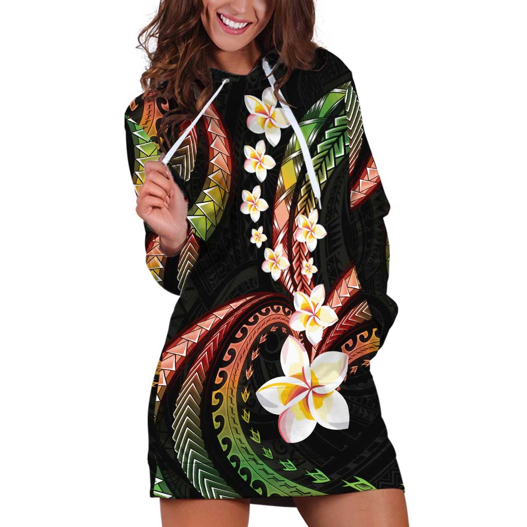 Hawaii Plumeria Reggae Hoodie Dress Polynesian Pattern