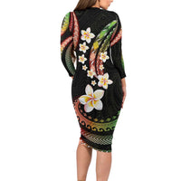 Hawaii Plumeria Reggae Long Sleeve Bodycon Dress Polynesian Pattern