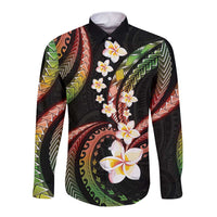 Hawaii Plumeria Reggae Long Sleeve Button Shirt Polynesian Pattern