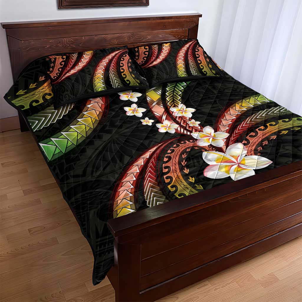 Hawaii Plumeria Reggae Quilt Bed Set Polynesian Pattern