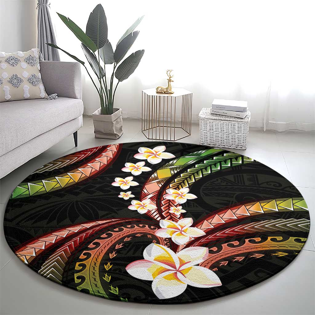 Hawaii Plumeria Reggae Round Carpet Polynesian Pattern