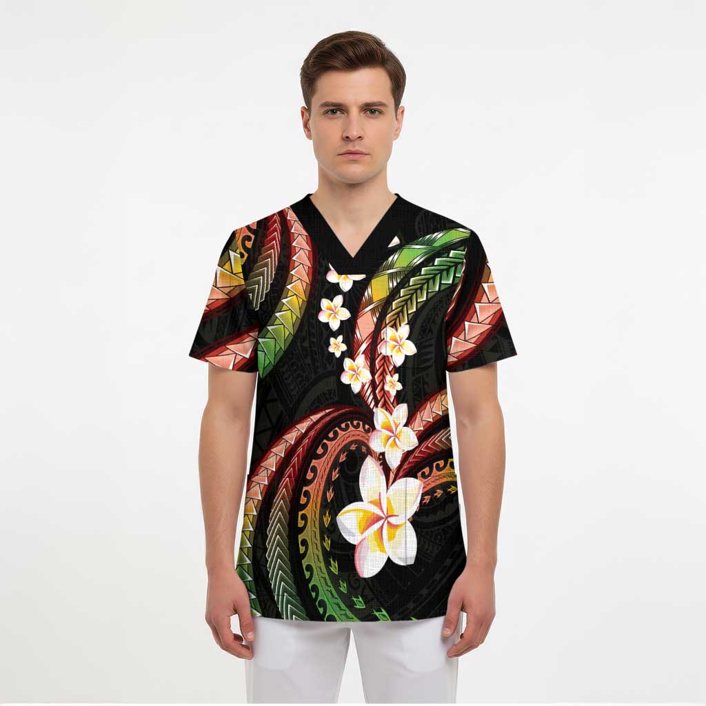 Hawaii Plumeria Reggae Scrub Top Polynesian Pattern - Polynesian Pride