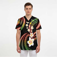 Hawaii Plumeria Reggae Scrub Top Polynesian Pattern - Polynesian Pride