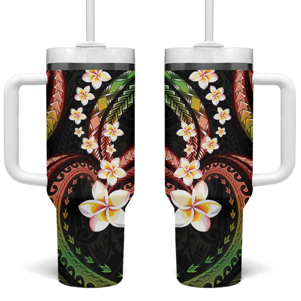 Hawaii Plumeria Reggae Tumbler With Handle Polynesian Pattern