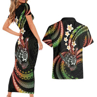 Hawaii Shaka Sign Couples Matching Short Sleeve Bodycon Dress and Hawaiian Shirt Fantastic Frangipani Reggae LT01 - Polynesian Pride