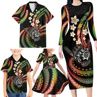 Hawaii Shaka Sign Family Matching Long Sleeve Bodycon Dress and Hawaiian Shirt Fantastic Frangipani Reggae