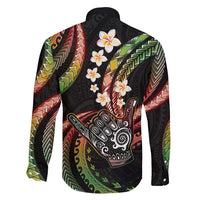 Hawaii Shaka Sign Family Matching Off Shoulder Short Dress and Hawaiian Shirt Fantastic Frangipani Reggae