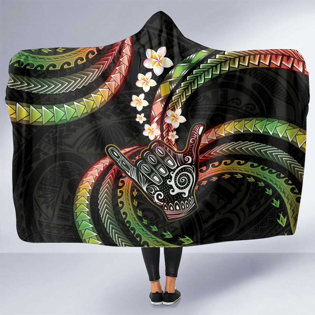 Hawaii Shaka Sign Hooded Blanket Fantastic Frangipani Reggae