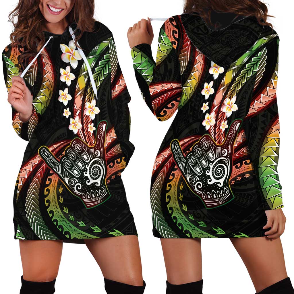 Hawaii Shaka Sign Hoodie Dress Fantastic Frangipani Reggae