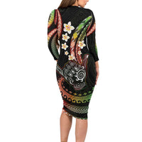 Hawaii Shaka Sign Long Sleeve Bodycon Dress Fantastic Frangipani Reggae