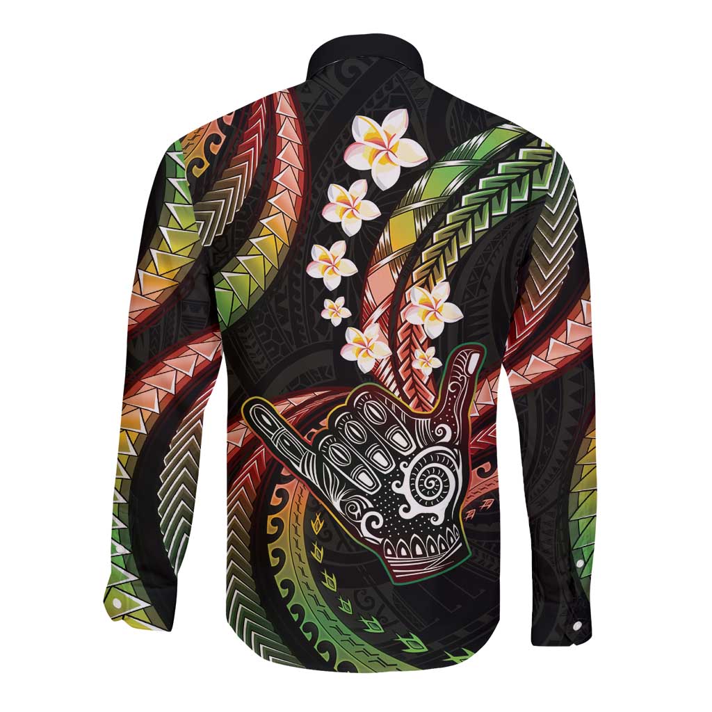 Hawaii Shaka Sign Long Sleeve Button Shirt Fantastic Frangipani Reggae