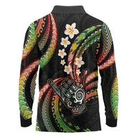 Hawaii Shaka Sign Long Sleeve Polo Shirt Fantastic Frangipani Reggae