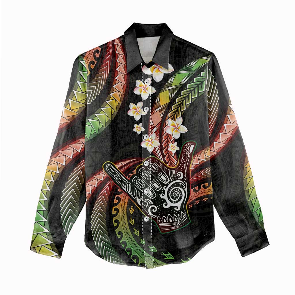 Hawaii Shaka Sign Women Casual Shirt Fantastic Frangipani Reggae