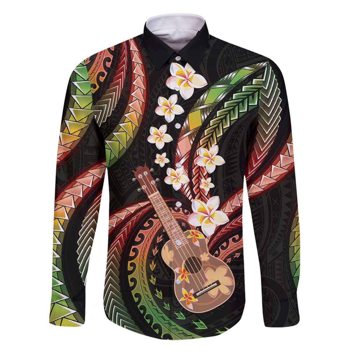 Hawaiian Ukulele Family Matching Off The Shoulder Long Sleeve Dress and Hawaiian Shirt Jawaiian Fantastic Plumeria