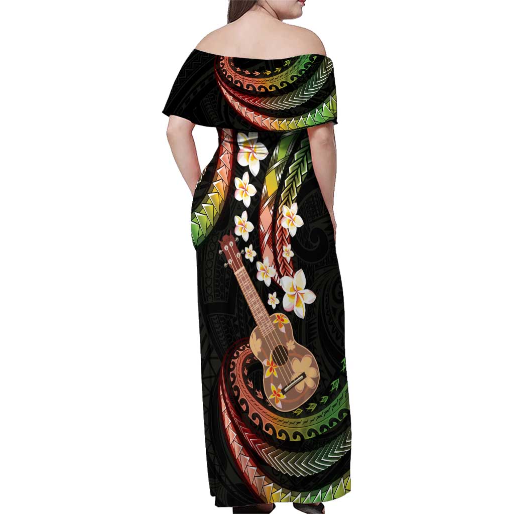 Hawaiian Ukulele Family Matching Off Shoulder Maxi Dress and Hawaiian Shirt Jawaiian Fantastic Plumeria