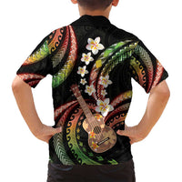 Hawaiian Ukulele Family Matching Off Shoulder Short Dress and Hawaiian Shirt Jawaiian Fantastic Plumeria