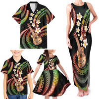 Hawaiian Ukulele Family Matching Tank Maxi Dress and Hawaiian Shirt Jawaiian Fantastic Plumeria