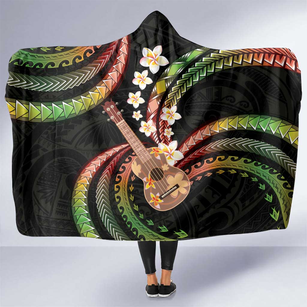 Hawaiian Ukulele Hooded Blanket Jawaiian Fantastic Plumeria