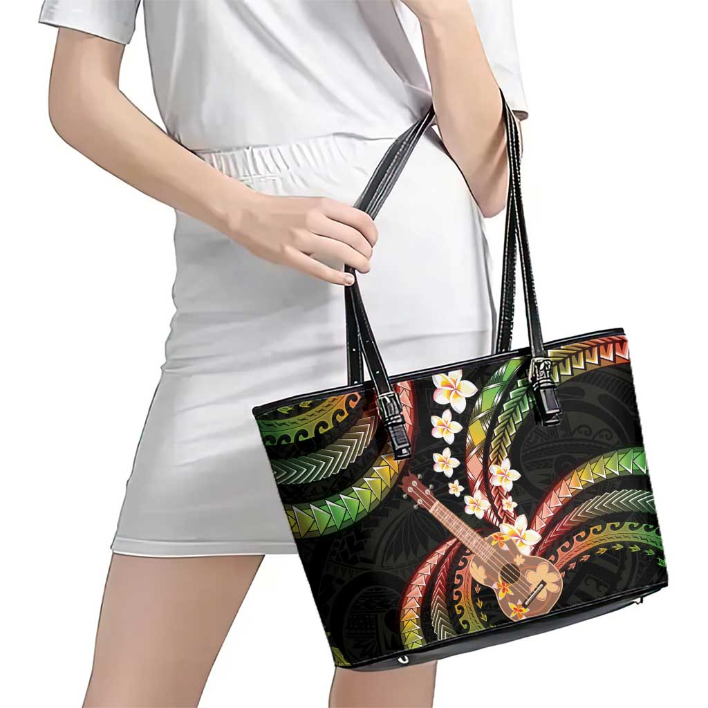 Hawaiian Ukulele Leather Tote Bag Jawaiian Fantastic Plumeria
